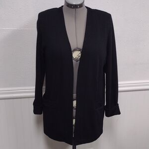 Weekenders Elegant Black Open-Front Cardigan, Office, Casual.